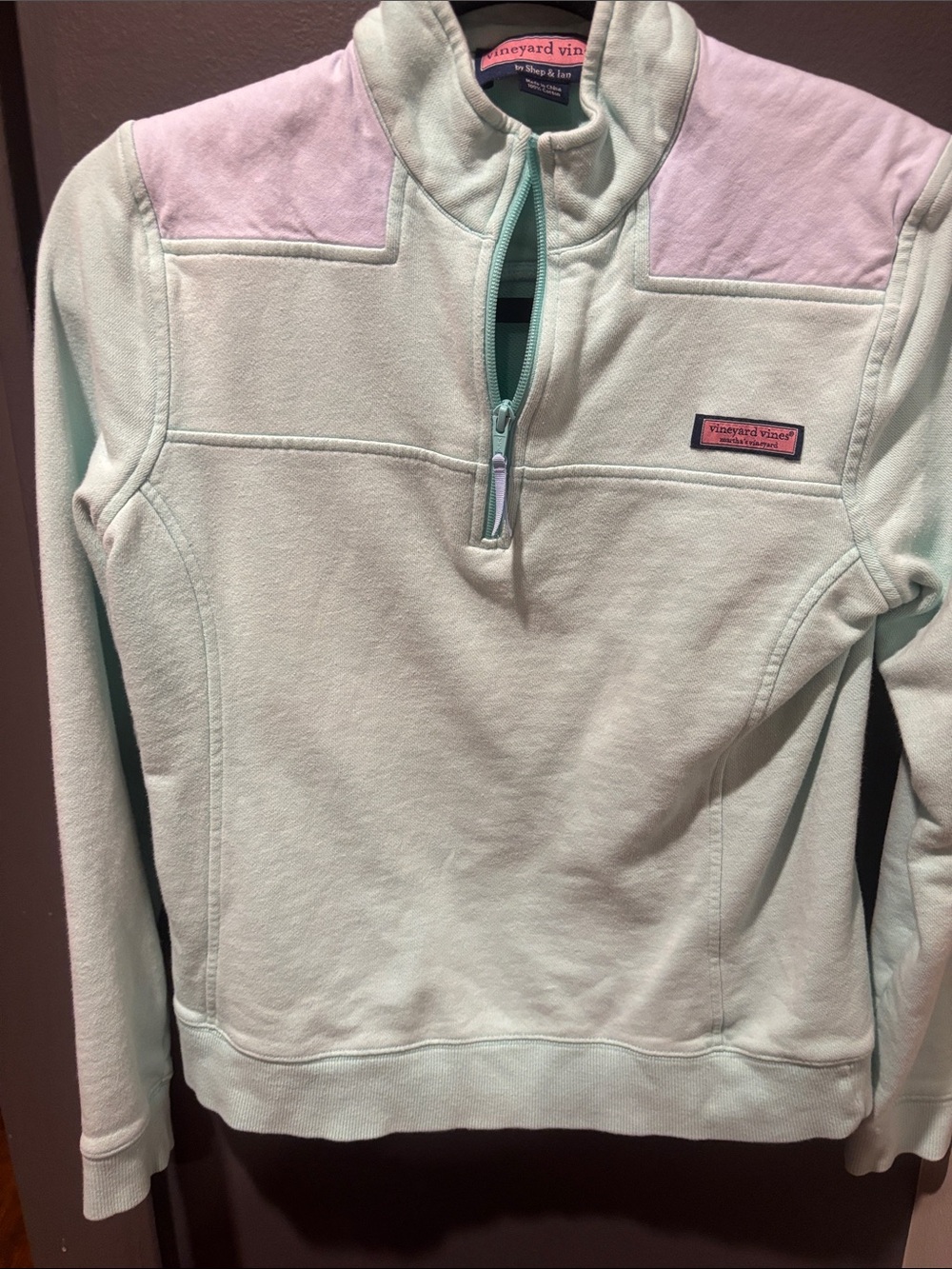 Vineyard Vines Mint Green Pullover with Pastel Pink Shoulder Panels
